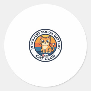 Sticker Rond Conception de chat de batterie sociale introverti