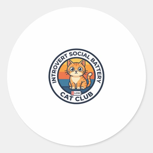 Sticker Rond Conception de chat de batterie sociale introverti (Devant)
