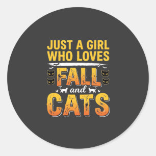 Sticker Rond Conception de chats d'automne Halloween fille_1