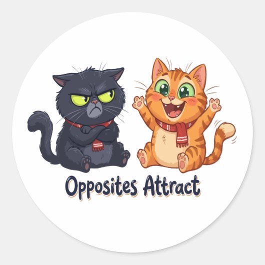 Sticker Rond Conception de chats mignons attirés par les opposé (Devant)
