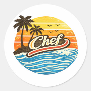 Sticker Rond Conception de Chef Rétro Coucher de Soleil