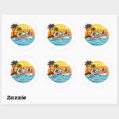 Sticker Rond Conception de Chef Rétro Coucher de Soleil (Feuille)