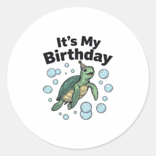 Sticker Rond Conception de chemise d'anniversaire de tortue mar
