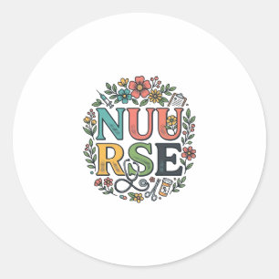 Sticker Rond Conception de chemise d'infirmière florale Art méd