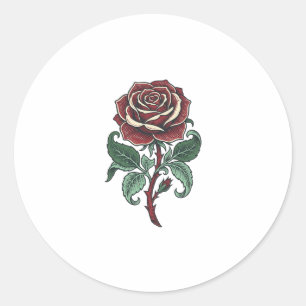 Sticker Rond Conception de chemise florale de rose gravée vinta