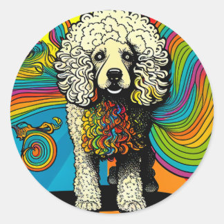 Sticker Rond Conception de chien de caniche psychédélique