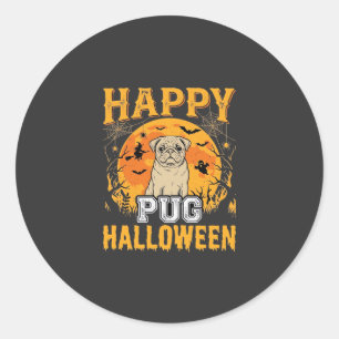 Sticker Rond Conception de chien effrayant Halloween Pug heureu