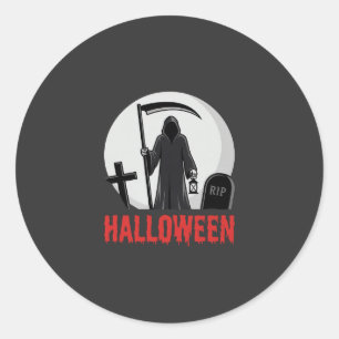 Sticker Rond Conception de cimetière de la Faucheuse Halloween