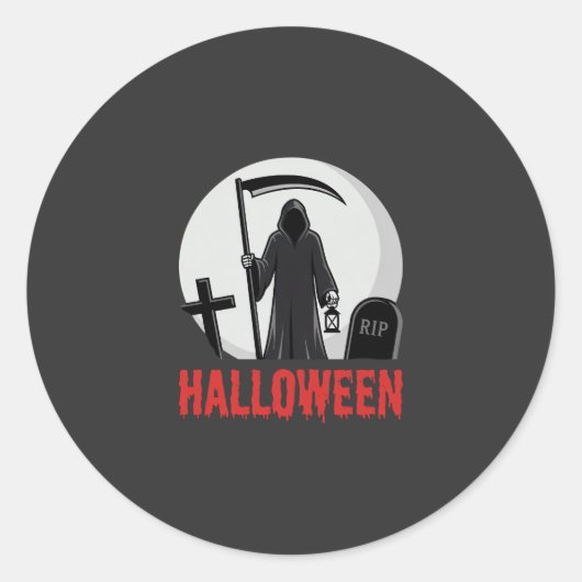 Sticker Rond Conception de cimetière de la Faucheuse Halloween (Devant)