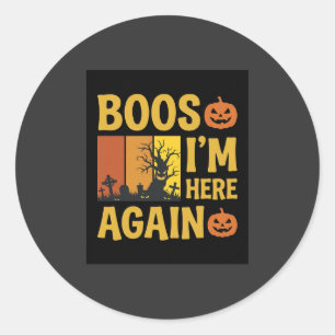 Sticker Rond Conception de cimetière rétro de Halloween Boos je