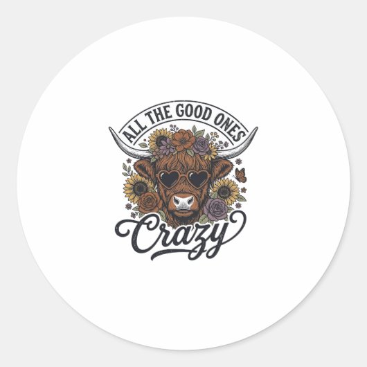 Sticker Rond Conception de citation folle florale de vache des (Devant)