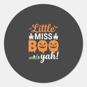 Sticker Rond Conception de citrouille Halloween Little Miss Boo