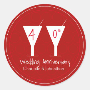 Sticker Rond Conception de cocktail pour les 40 ans de mariage,