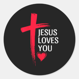 Sticker Rond Conception de cœur de croix d'amour chrétien Jésus