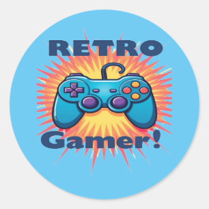 Sticker Rond Conception de contrôleur de Gamer Retro pour le je
