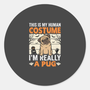 Sticker Rond Conception de costume humain drôle de pug Hallowee