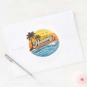 Sticker Rond Conception de coucher de soleil rétro de chasse (Enveloppe)