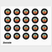 Sticker Rond Conception de coucher de soleil rétro de fille de  (Feuille)