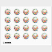 STICKER ROND CONCEPTION DE COULEUR D'EAU FLEURS "MERCI" (Feuille)