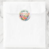 STICKER ROND CONCEPTION DE COULEUR D'EAU FLEURS "MERCI" (Sac)
