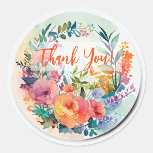 STICKER ROND CONCEPTION DE COULEUR D'EAU FLEURS "MERCI"