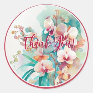 STICKER ROND CONCEPTION DE COULEUR D'EAU FLEURS ORCHIDES "MERCI