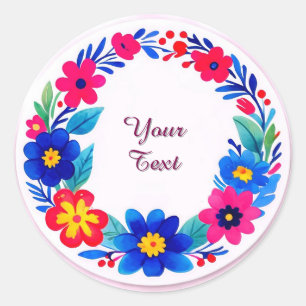 Sticker Rond Conception de couronne florale colorée