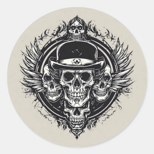 Sticker Rond Conception de crâne complexe avec des ailes et des (Devant)