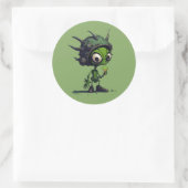 Sticker Rond Conception de dessin animé d'alien mangeant un côn (Sac)