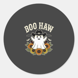 Sticker Rond Conception de fantôme Halloween Western Boo Haw
