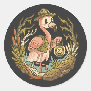 Sticker Rond Conception de flamant rose rétro effrayant des mar