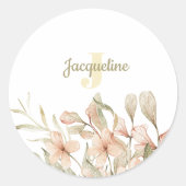 Sticker Rond Conception de fleur de bébé ciel rose pastel monog (Devant)