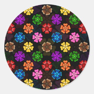 Sticker Rond Conception de fleurs arc-en-ciel rétro colorées No