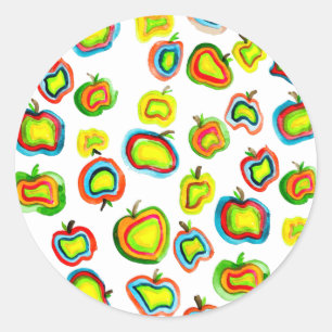 Sticker Rond Conception de fruit d'aquarelle pomme funky