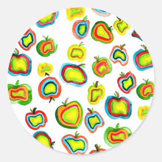 Sticker Rond Conception de fruit d'aquarelle pomme funky (Devant)