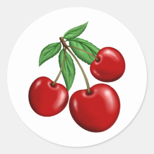 Sticker Rond Conception de fruits de style rétro Cerises Rouges