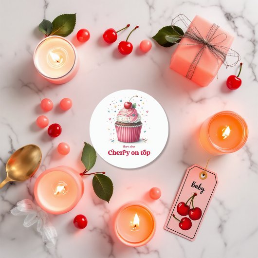 Sticker Rond Conception de gâteau Cupcake Cherry On Top Baby Sh
