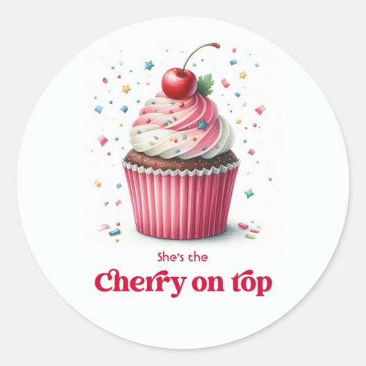 Sticker Rond Conception de gâteau Cupcake Cherry On Top pour Ba (Devant)
