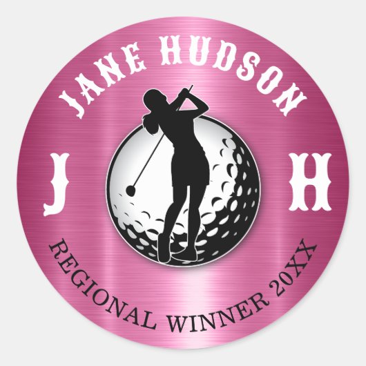 Sticker Rond Conception de golfeuse élégante pour femmes, bâton (Devant)