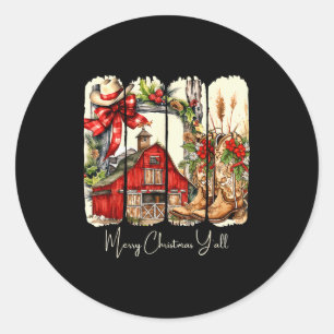 Sticker Rond Conception de grange de Noël occidental joyeux à t