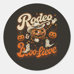 Sticker Rond Conception de Halloween western Rodéo & Croi-lève