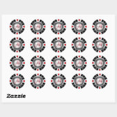 Sticker Rond Conception de jeton de Poker en argent Monogram (Feuille)