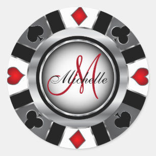 Sticker Rond Conception de jetons de poker en argent Monogramme