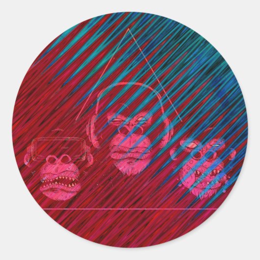 Sticker Rond Conception de jeu vidéo Trois Singes (Devant)