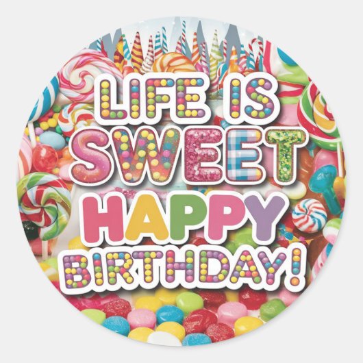 Sticker Rond Conception de joyeux anniversaire Candyland douce (Devant)