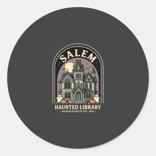 Sticker Rond Conception de la bibliothèque hantée de Salem Hall (Devant)