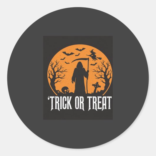 Sticker Rond Conception de la Faucheuse pour Halloween Trick or (Devant)