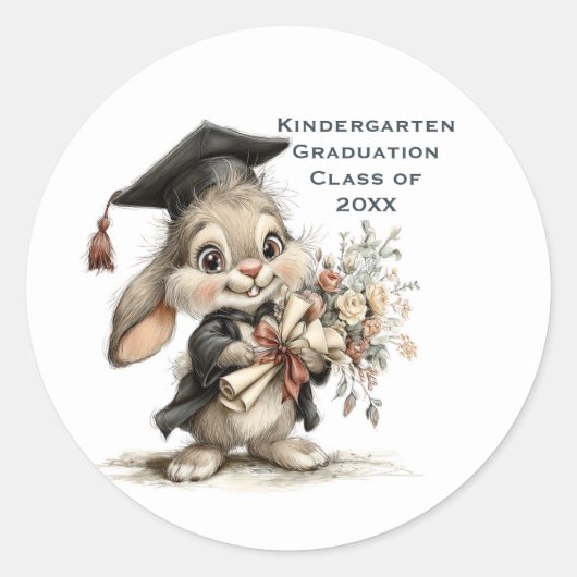 Sticker Rond Conception de lapin de remise de diplômes de mater (Devant)