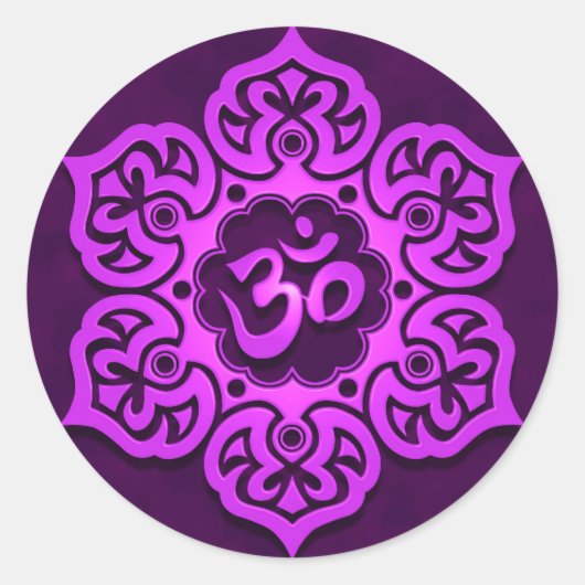 Sticker Rond Conception de l'Aum Floral Violet (Devant)