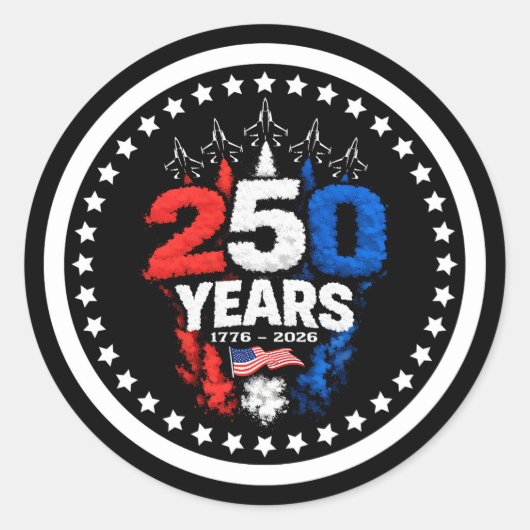 Sticker Rond Conception de l'emblème du jet du 250e anniversair (Devant)